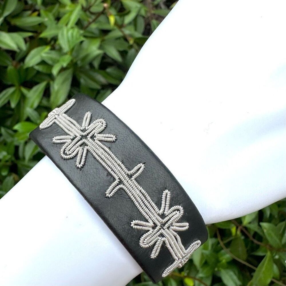 JW hanna Wallmark Sweden leather embroidered bracelet